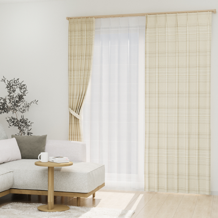 カーテンセット"Recipe(レシピ)"|#014 おめかしボーダー(IV)(ドレープ&レース)|丈~140cm