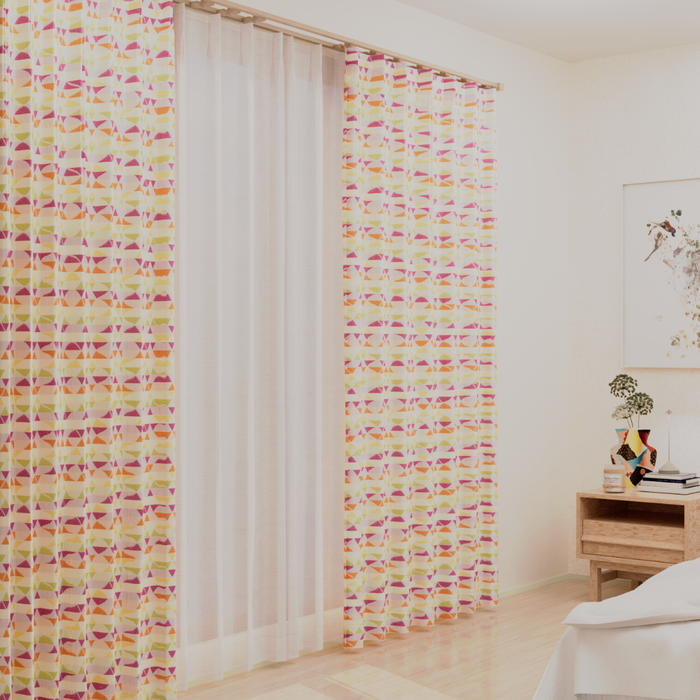 カーテンセット"Recipe(レシピ)"|#029 さんかくパレット(ドレープ&レース)|丈141~240cm