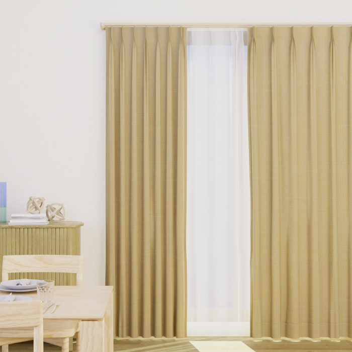 カーテンセット"Recipe(レシピ)"|#034 シマシマシマス(BE)(ドレープ&レース)|丈~140cm