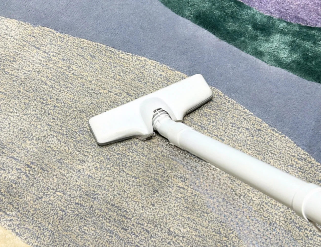 掃除機でラグのゴミを吸い取る様子