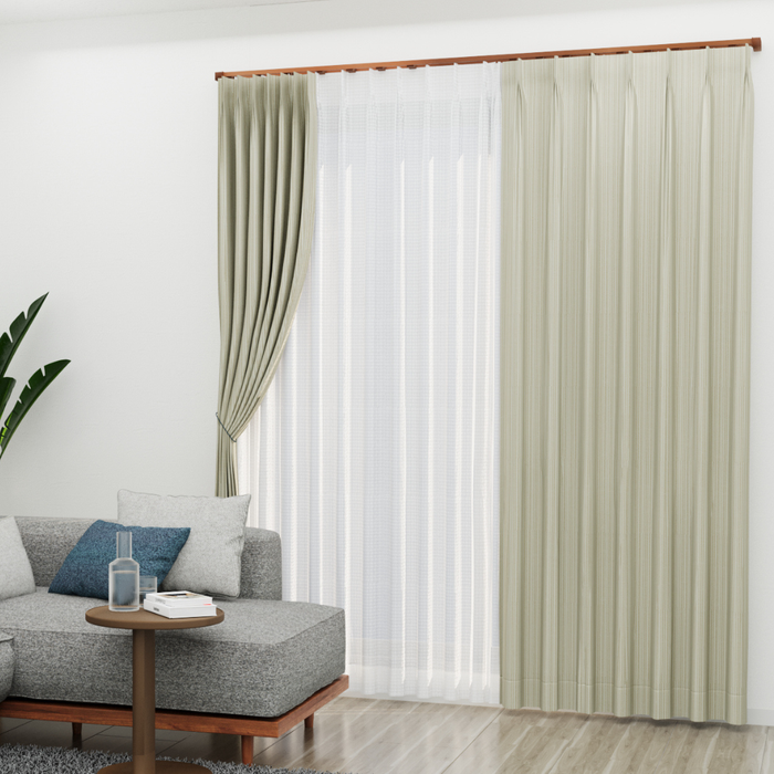 カーテンセット"Recipe（レシピ）"｜#009 Timeless Storipes(BE)（ドレープ＆レース）｜丈～140cm