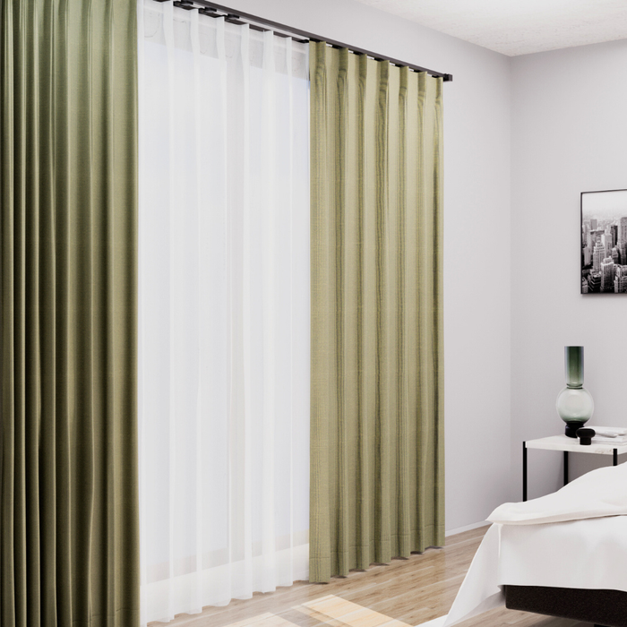 カーテンセット"Recipe（レシピ）"｜#033 シマシマシマス（GR）（ドレープ＆レース）｜丈141～240cm