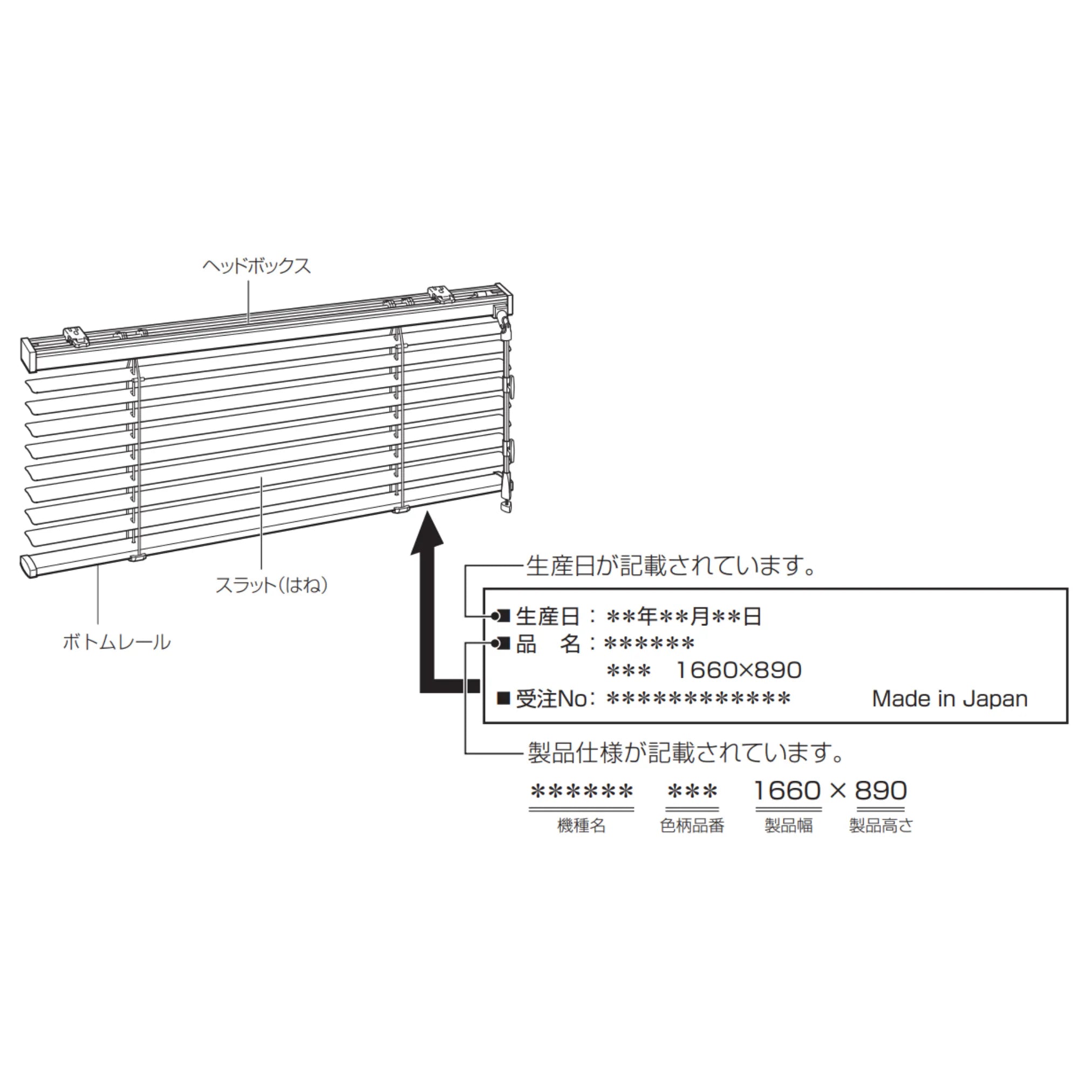 アルミブラインドのメンテナンスシールはボトムレールへ貼付されてます